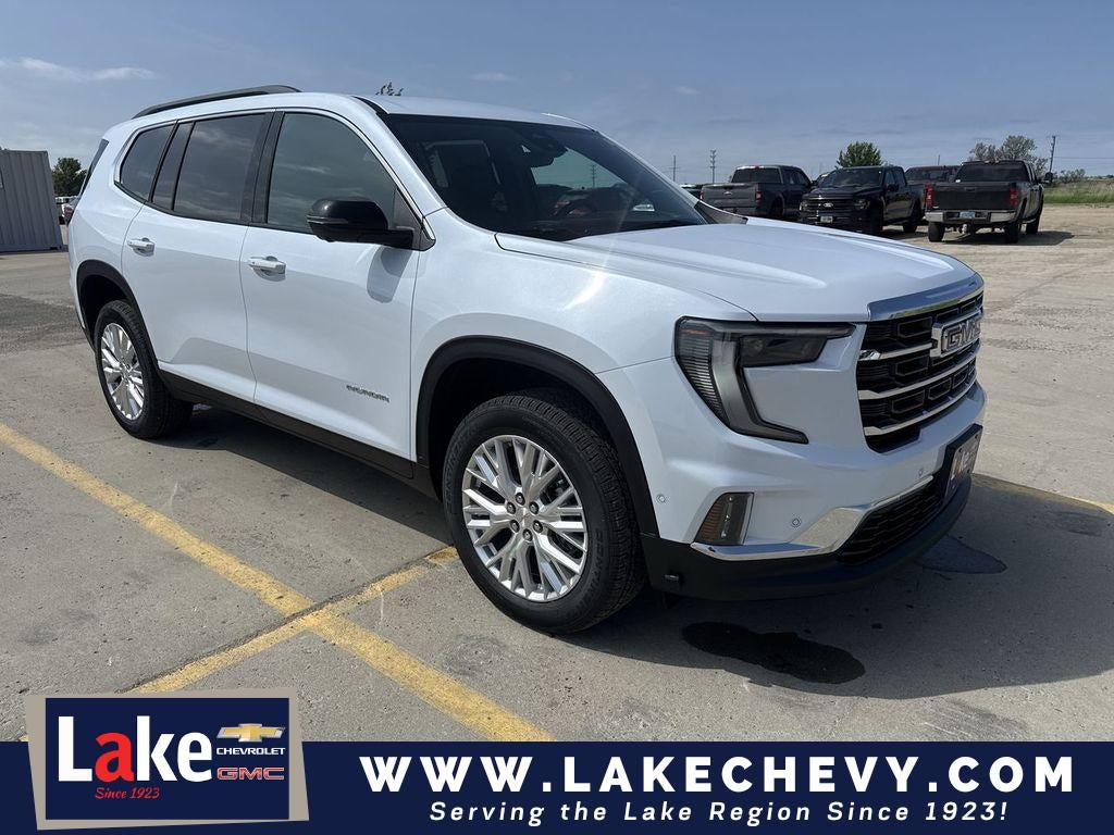 2026 GMC Acadia Elevation in Glacier White Tricoat — front three-quarter view