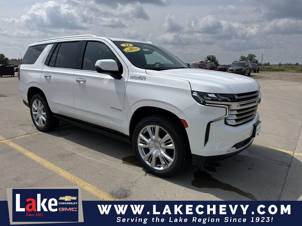 2021 Chevrolet Tahoe High Country in Summit White — front three-quarter view
