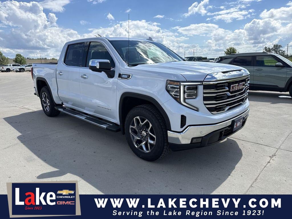 2026 GMC Sierra 1500 SLT in Glacier White Tricoat — front three-quarter view
