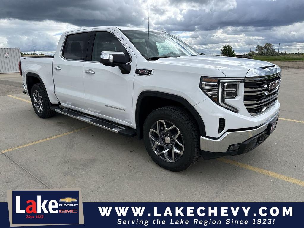 2026 GMC Sierra 1500 SLT in Summit White — front three-quarter view